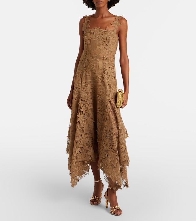 Oscar de la Renta Floral guipure lace midi dress