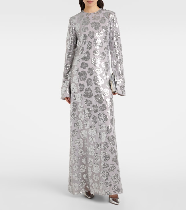Rotate Floral sequined chiffon maxi dress