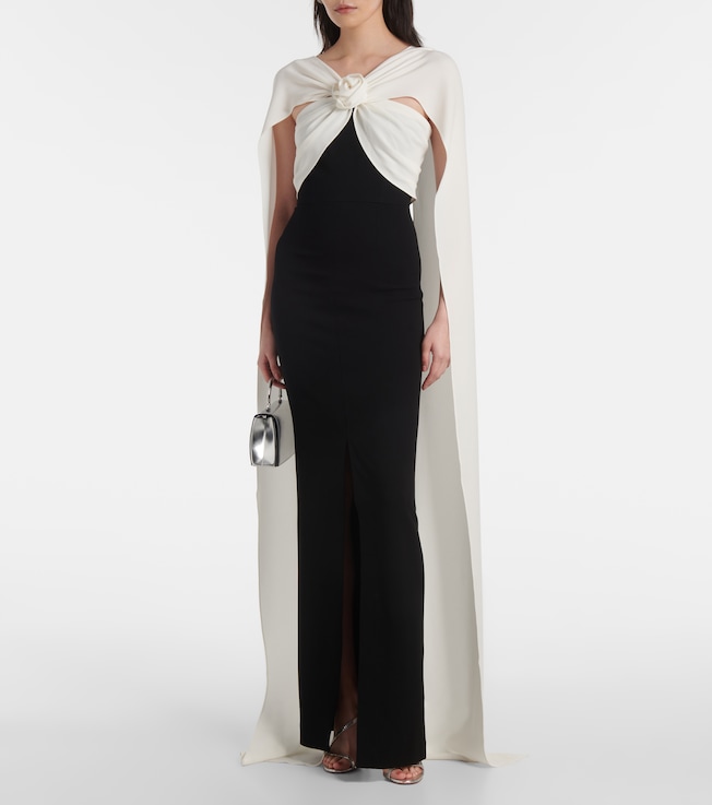 Roland Mouret Caped floral-appliqué cady gown