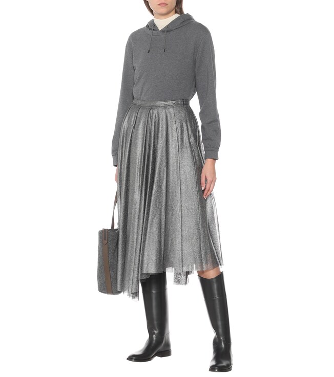 Brunello Cucinelli Cotton-blend lamé midi skirt