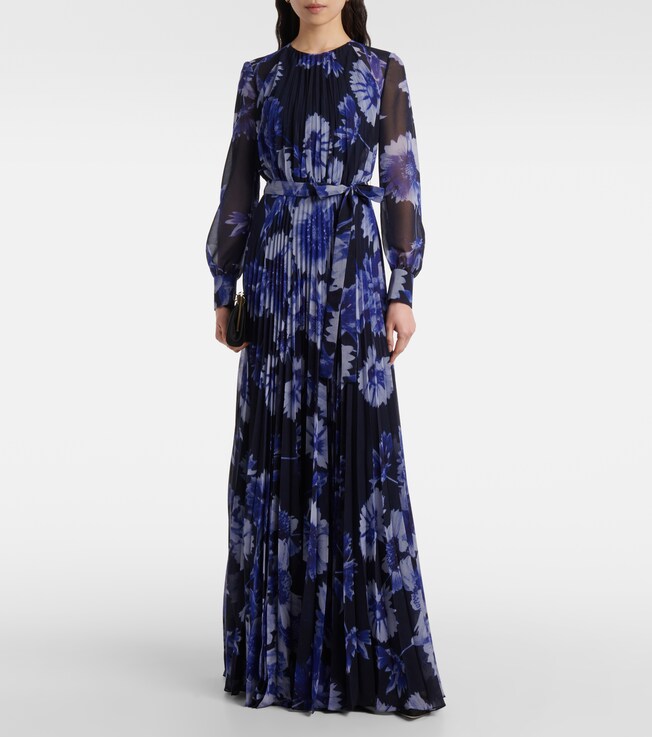 Erdem Floral pleated voile gown