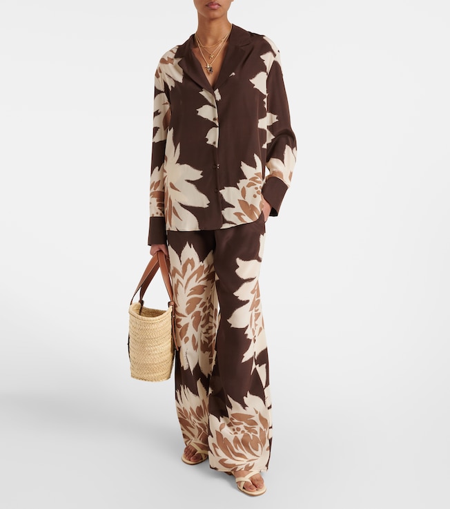SIR. Floral silk satin wide-leg pants