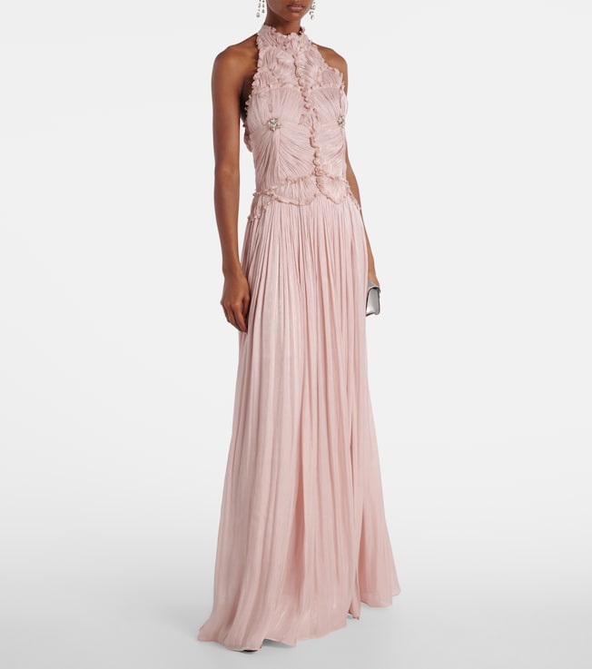 Costarellos Ruched halterneck georgette gown