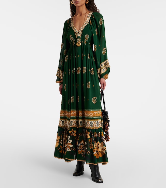 FARM Rio Ayla Green ruffled maxi dress