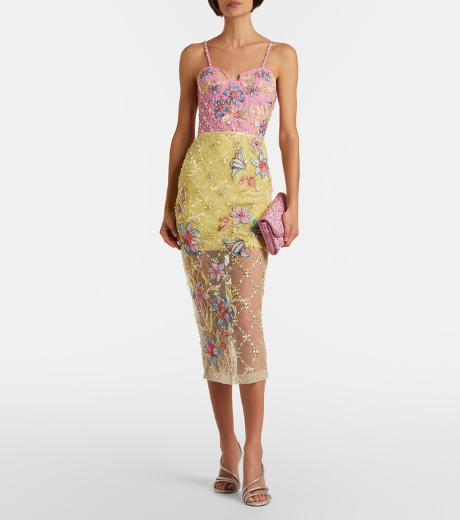 LA FUORI Embellished floral cocktail dress