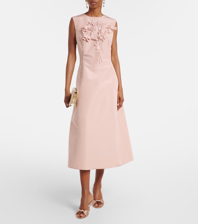 Oscar de la Renta Bouquet embroidered silk cocktail dress