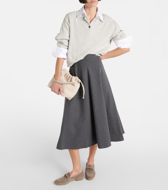 Brunello Cucinelli Cotton-blend midi skirt