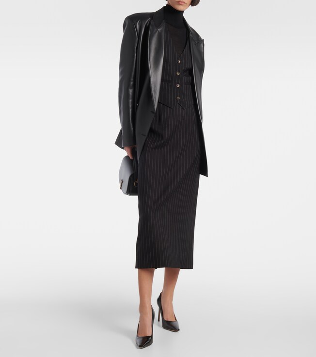 Wardrobe.NYC Contour pinstripe wool midi skirt