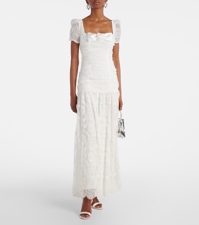 self-portrait Ruched lace and tulle maxi dress