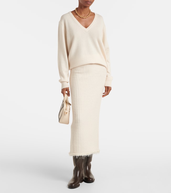 Jardin des Orangers Distressed wool and cashmere pencil skirt