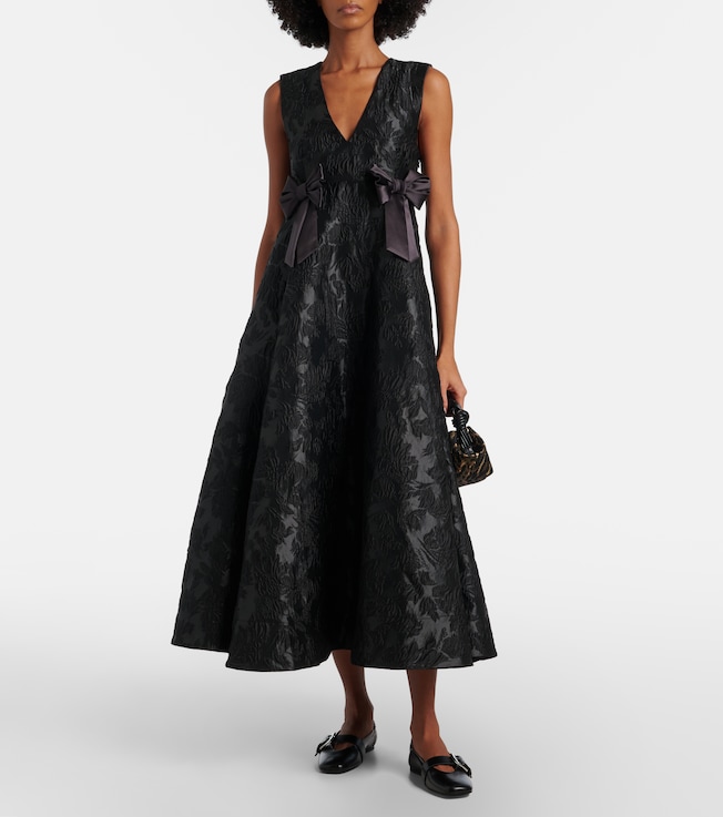 GANNI Bow-detail floral satin cloqué midi dress