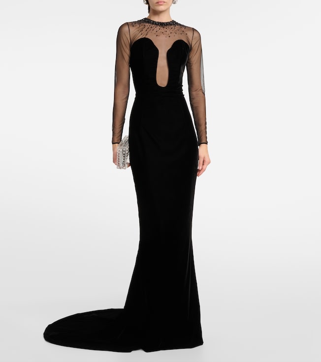 Miss Sohee Embellished velvet gown