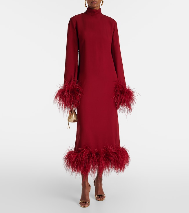 Taller Marmo Gina feather-trimmed midi dress