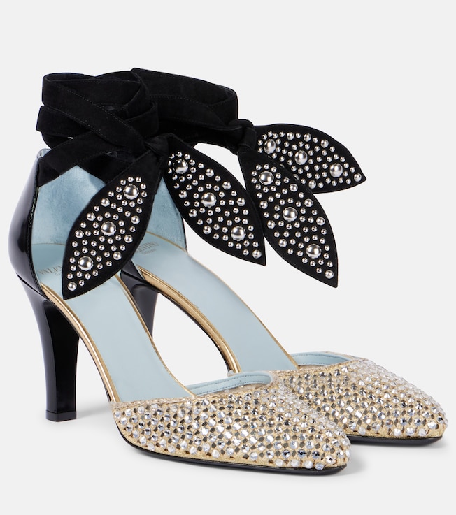 Valentino Garavani Foliefoliage 85 suede and leather pumps