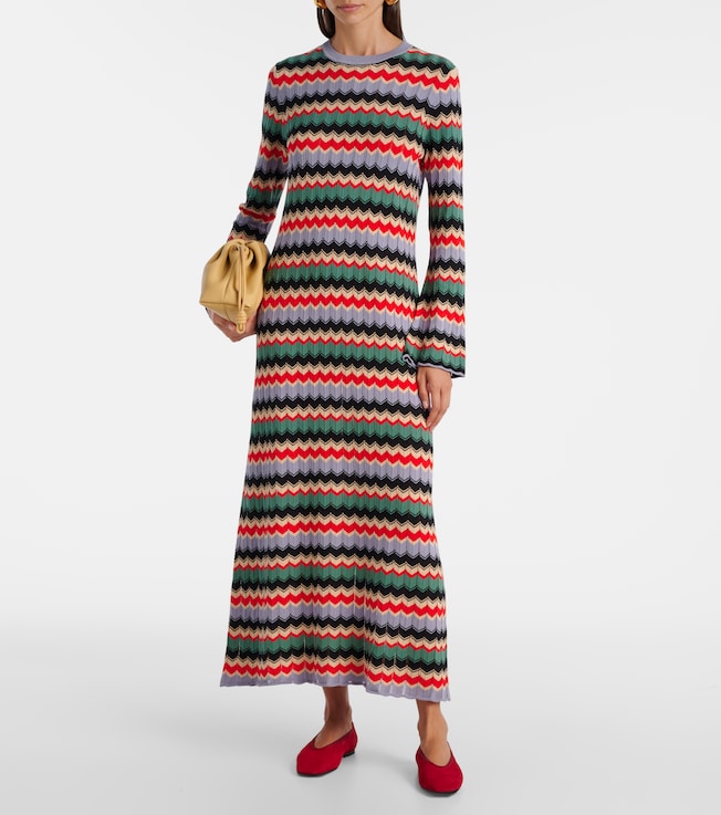 RIXO Miller chevron cotton midi dress