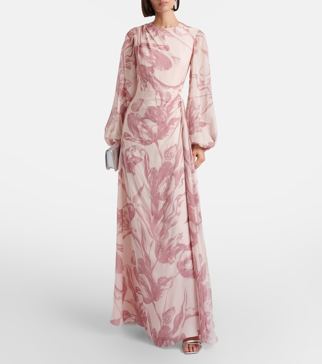 Erdem Draped floral silk voile gown
