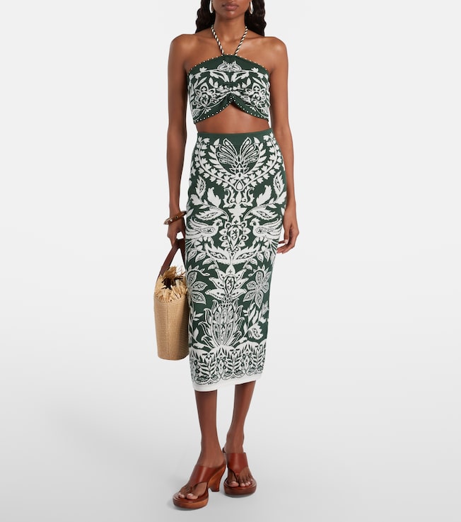 FARM Rio Miranda intarsia knitted midi skirt