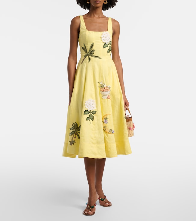 Agua by Agua Bendita Frontera patch-appliqué linen midi dress