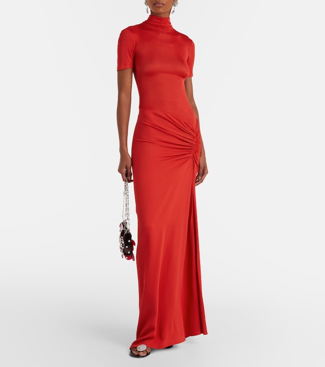 christopher esber fusion long sleeve gathered dress Christopher Esber - Fusion jersey and gathered crepe mock-neck maxi dress