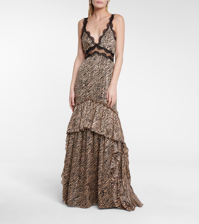 Costarellos Farah tiger-print chiffon gown