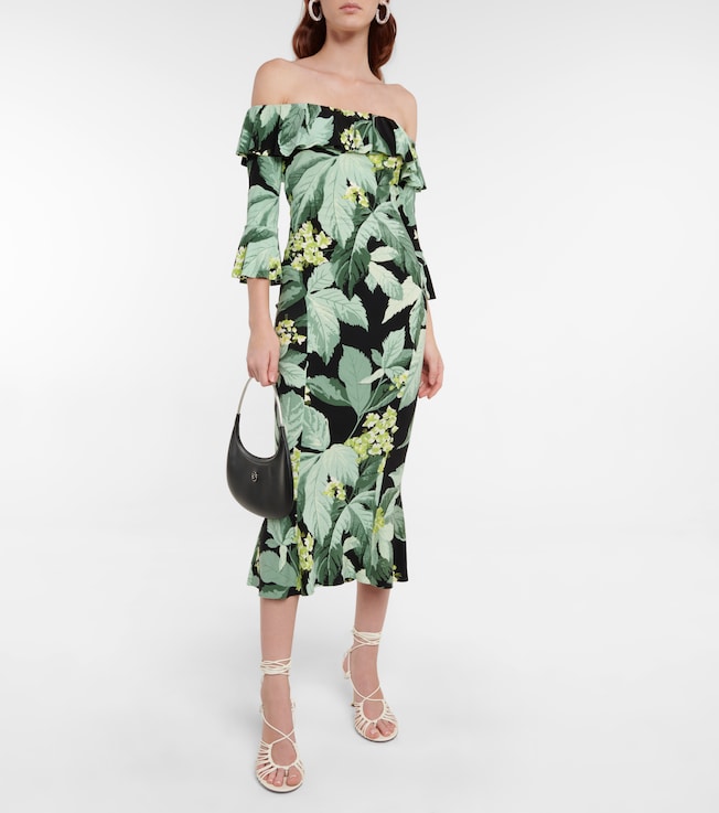 Norma Kamali Off-shoulder printed midi dress