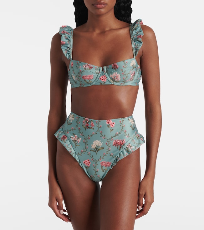 Agua by Agua Bendita Kiwi floral ruffled bikini top