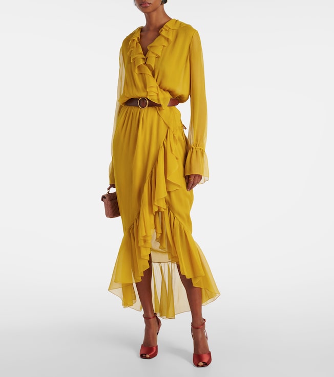 Saint Laurent Ruffled silk crepon wrap dress