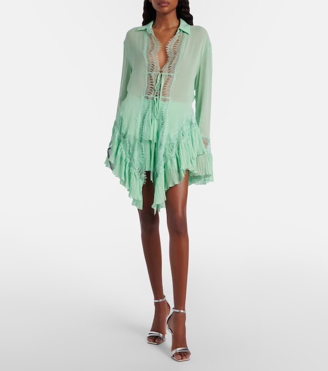 Blumarine Lace-trimmed sheer georgette shirt