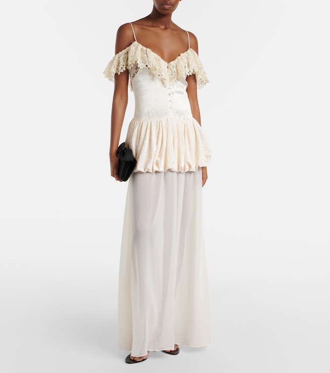 Xu Zhi Lace-trimmed peplum maxi dress