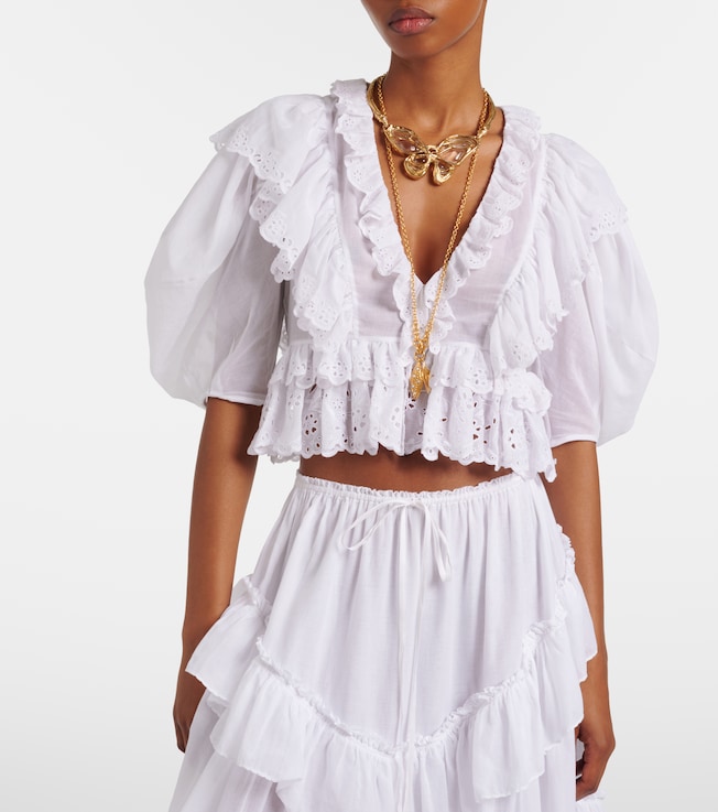 Chloé Embroidered ruffled cotton top