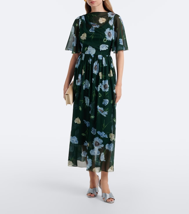 Erdem Floral draped silk voile midi dress