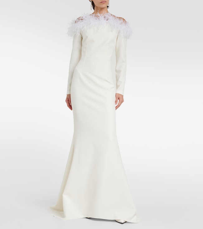 Safiyaa Bridal Starlana feather-trimmed crêpe gown