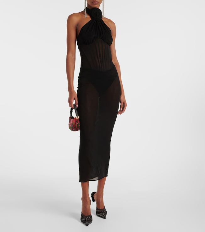Magda Butrym Floral-appliqué sheer cocktail dress