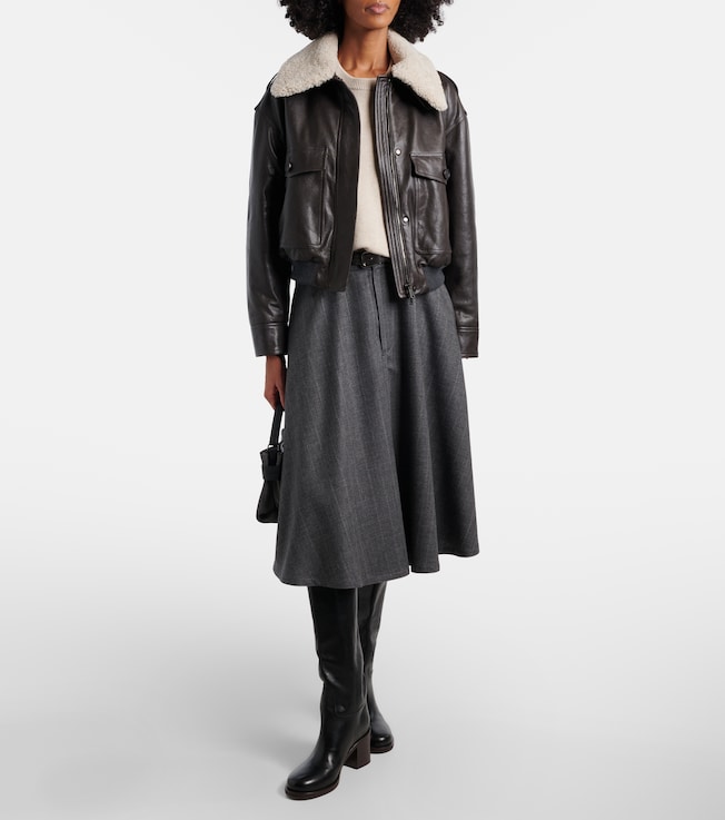 Brunello Cucinelli Shearling-trimmed leather bomber jacket
