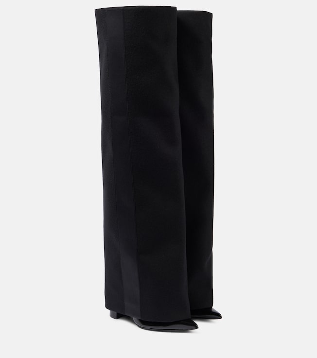 Sacai Leather-trimmed melton knee-high boots