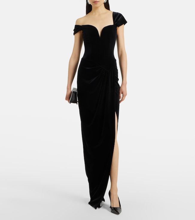 Alex Perry Asymmetric velvet bustier gown