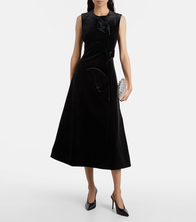 LEO LIN Cleo floral-appliqué velvet midi dress