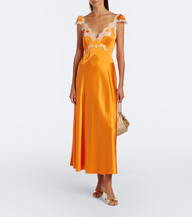 Dôen Fiona lace-trimmed silk satin maxi dress