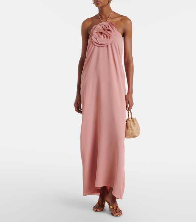 Adriana Degreas Floral-appliqué halterneck maxi dress