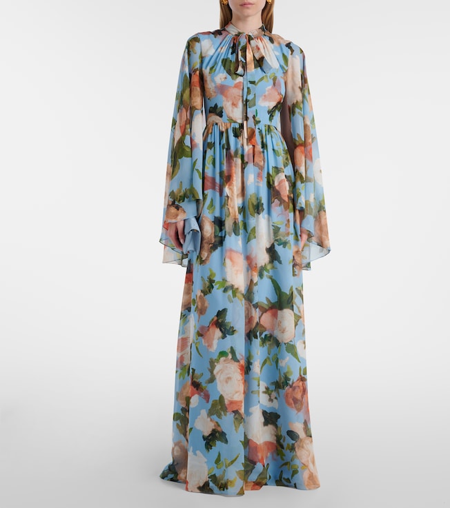 Erdem Caped floral silk voile gown