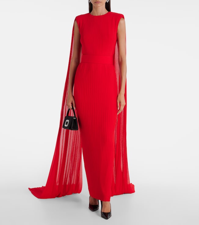 Solace London Tavia caped pleated gown