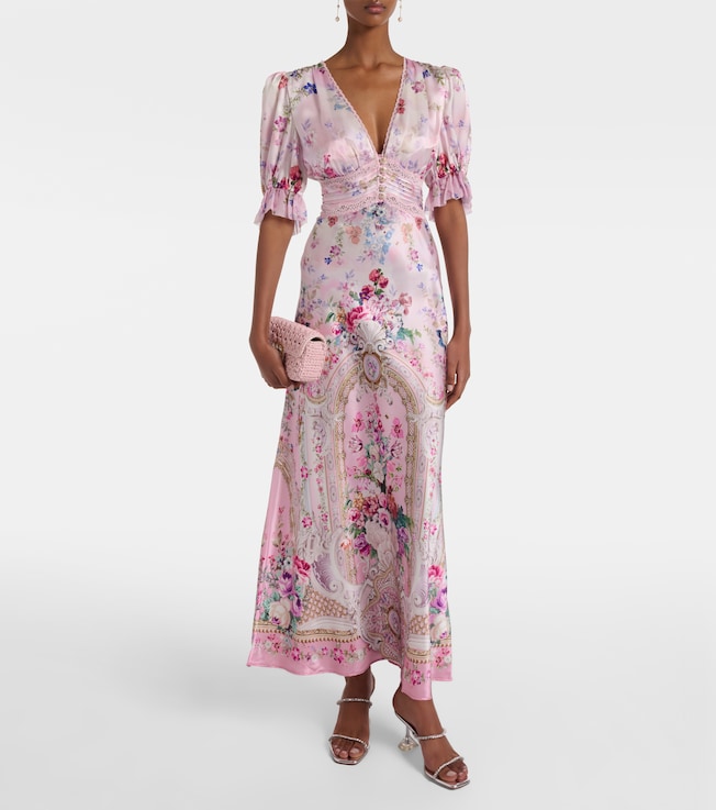 Camilla Lace-trimmed printed silk midi dress