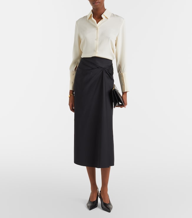 Max Mara Max Mara Paggi gathered cotton-blend midi skirt