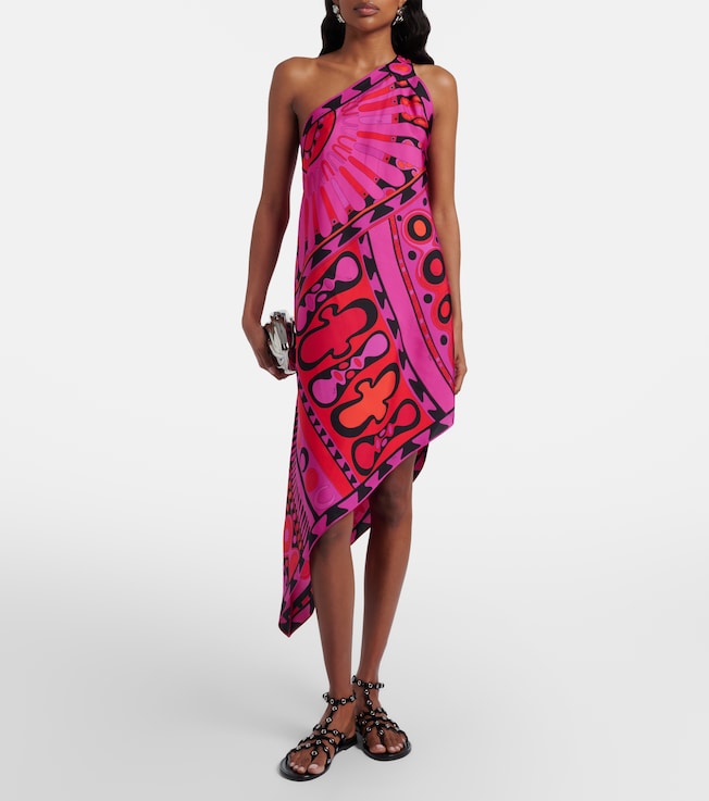 Pucci Soleil asymmetric silk twill midi dress