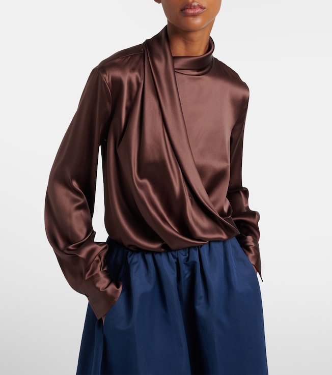 Brunello Cucinelli Draped silk-blend satin blouse
