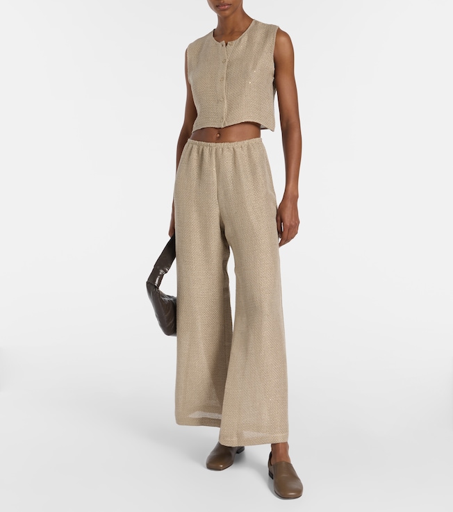 LESET Stella sequined linen-blend top