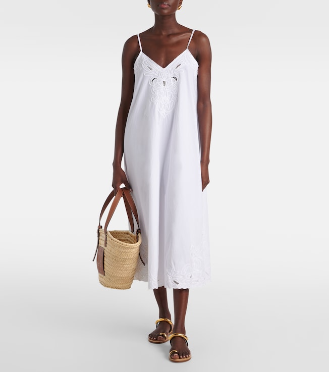 Juliet Dunn Embroidered cotton poplin midi dress