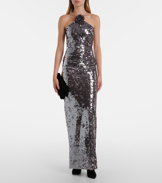 Magda Butrym Floral-appliqué sequined gown 