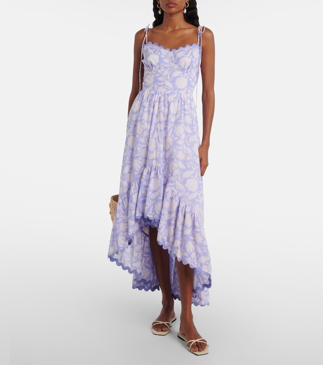 Juliet Dunn Asymmetric floral cotton midi dress