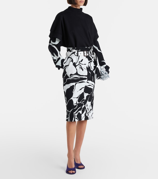 Dries Van Noten Belted floral cotton-blend midi skirt